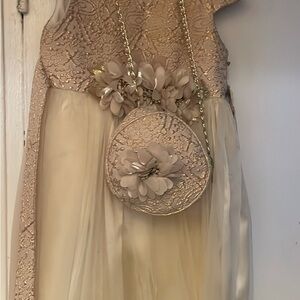 Elegant Cream and Gold Dress with Matching Bag